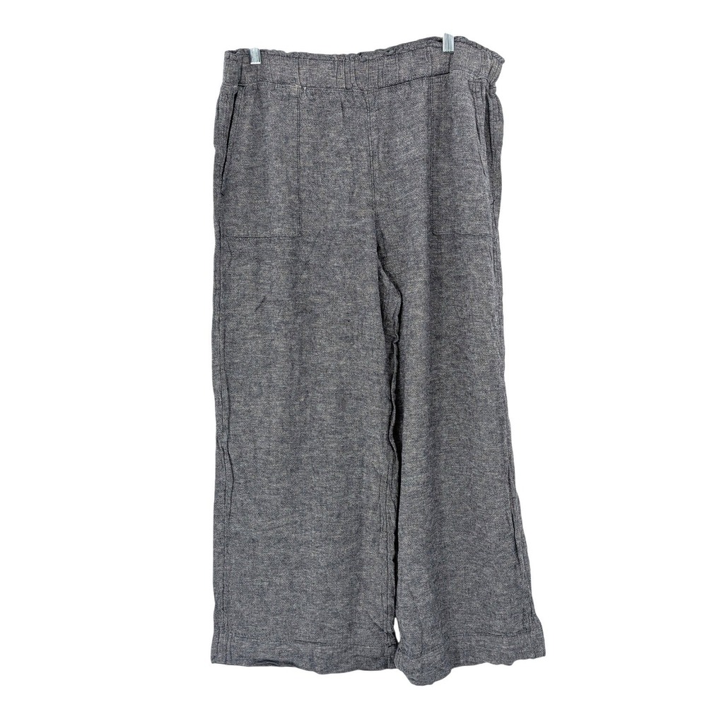 Linen Blend Wide Leg Pull On Pants Relaxed Casual Breathable Womens L‎